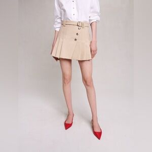Make Short Pleated Skirt in Natural Tan Size 34